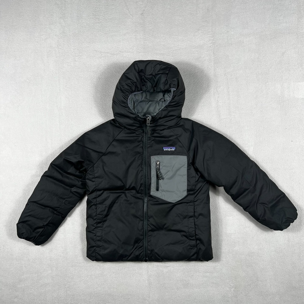 Patagonia Kids Black Puffer Jacket with Gray Pocket